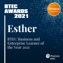 Year 13 leaver Esther wins prestigious Business accolade at the 2021 BTEC awards